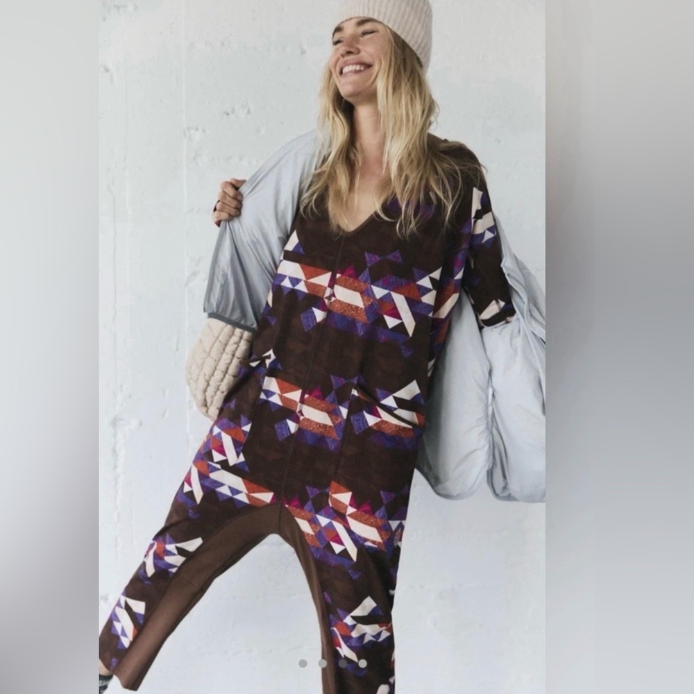 Free People Movement Hot Shot Long Sleeve Printed Jumpsuit, XS NWT - Picture 3 of 5